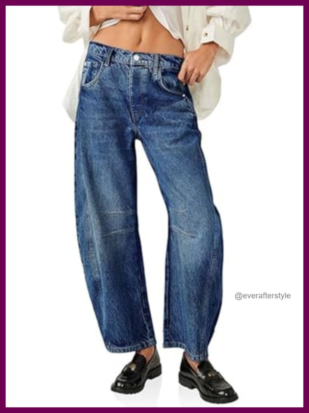 Women's Wide Leg Boyfriend Barrel Jeans Mid Rise Rigid Denim Ankle Pants